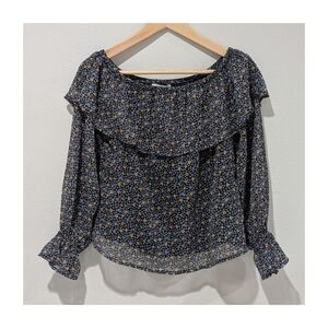 Abercrombie & Fitch Off-The-Shoulder Peasant Blouse, Navy Blue Floral, Size XS